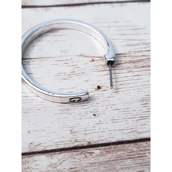 Earrings for Pierced Ears Large Silver Tone Hoops Stamped G - 1.25" - Image 2