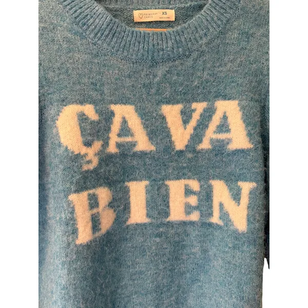 CAVA BIEN Blue Sweater XS Oversized French Graphic Knit Primark Cares - Image 4