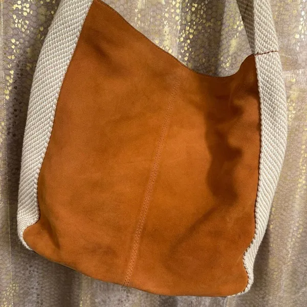 Lucky Brand Adyn Brown Suede Leather Boho Hobo Slouchy Bag Purse - Image 2