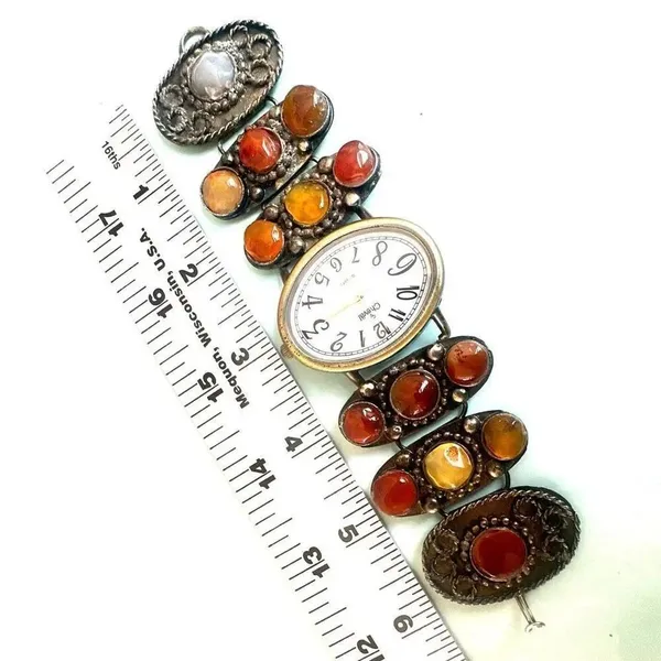 Vintage Cheval Quartz Agate Stone Cuff Watch - Image 11