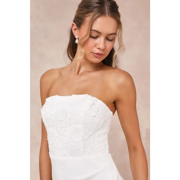 Lulus Refined Glow White 3D Embroidered Sequin Strapless Maxi Dress Bridal Small - Image 5