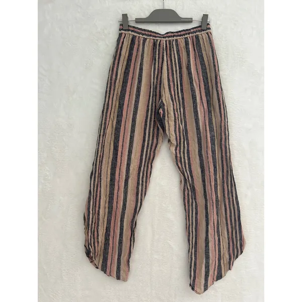 Drew Striped Wrap Front Tulip Hem Pants‎ Pink Navy Tan Small - Image 7