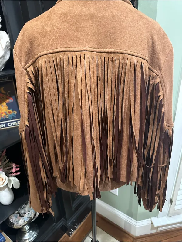 Chartou Brown Faux Suede Fringe Jacket Size Large - Image 9