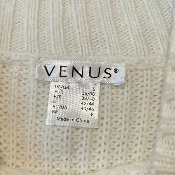 Venus Womens Mock Neck Acrylic Sweater Pullover Slit Rib Knit Cream Size Small‎ - Image 4