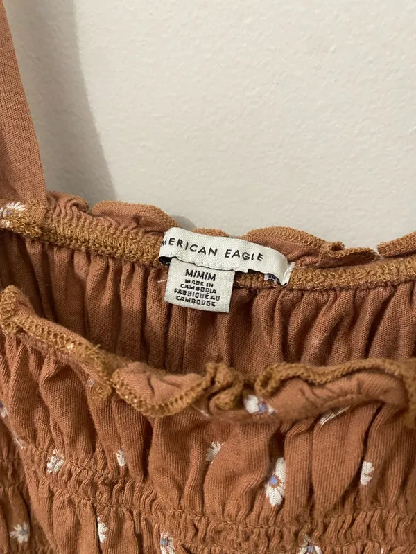 American Eagle Outfitters Rust Floral Smocked Crop Tank - Image 3