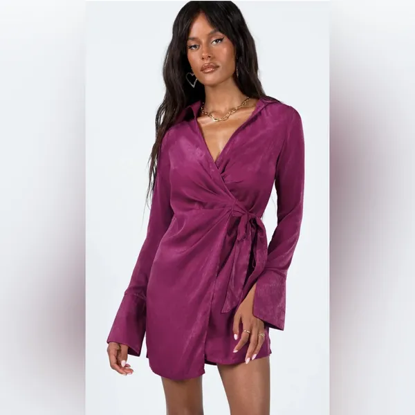 Princess‎ Polly Jewel Tone Burgundy Diddam Long Sleeve Mini Dress Sz 2 - Image 2