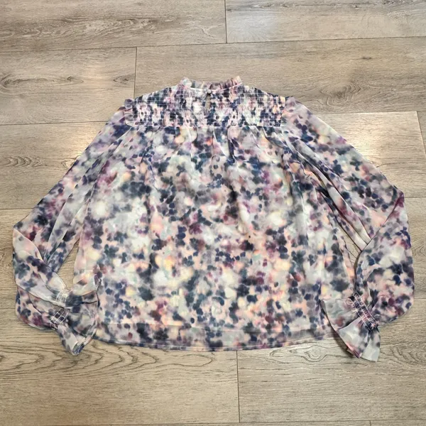 Steve Madden XS Xsmall Sheer Long Sleeve Smocked Blouse Purple Pink‎ Top - Image 2