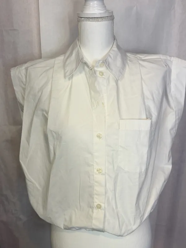 Zara White Sleeveless Button-Down Shirt with Elastic Hem - Image 2