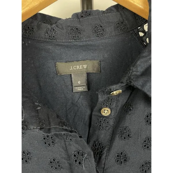 J. Crew Navy Blue Eyelet Short Sleeve Pockets Pop Over Shirt Dress Size 6‎ - Image 5