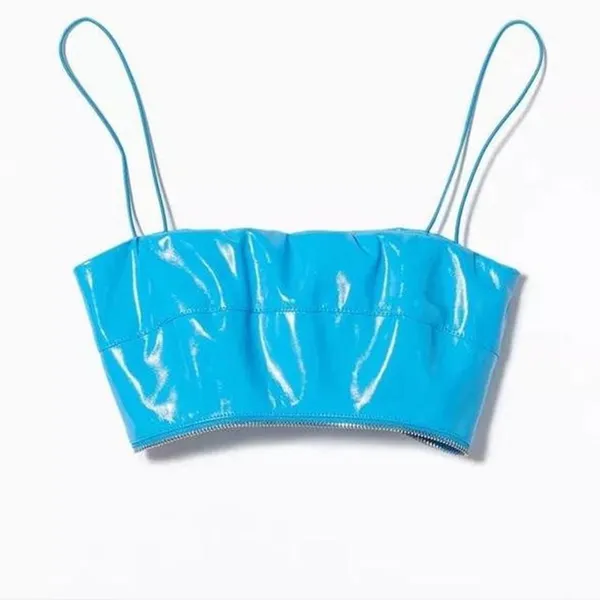 I.AM.GIA Isla blue vinyl top with zipper detailing size medium - Image 4
