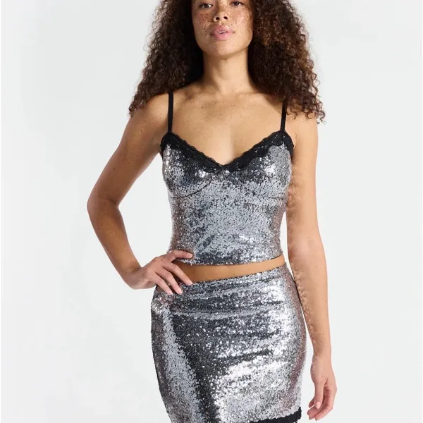 No Boundaries Sequin Mesh Tank Top and Mini Skirt Set, 2-Piece, Women's - Image 2