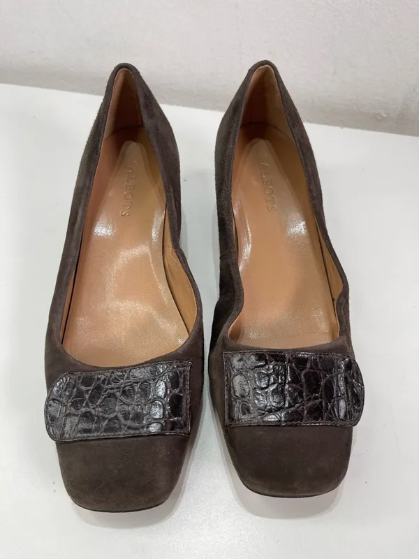 Talbots Women's 8 B Brown Croc Embossed Leather Kitten Block Heel Shoes Academia - Image 2