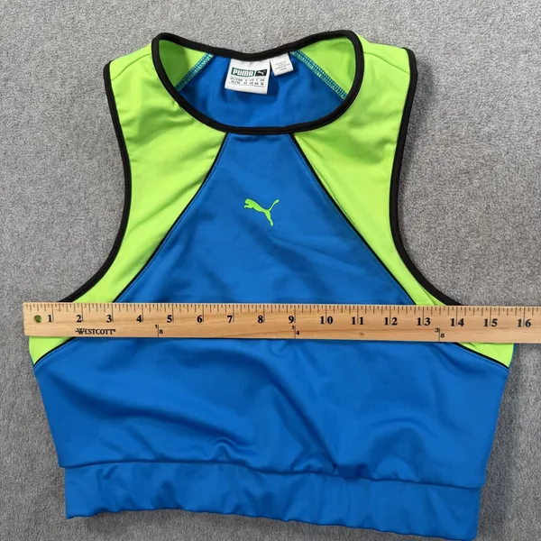 PUMA Women's XL Activewear Crop Top Blue Neon Green Racerback Athletic Workout - Image 5