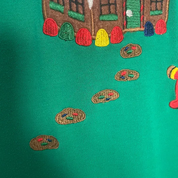 Karen Scott Vintage 90s Christmas Sweatshirt Gingerbread Man House Green Women Size XL Retro - Image 16