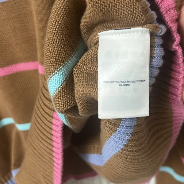 Lands End Women's Drifter Easy Fit Sweater Honey Beige Multi Stripe Large Cotton - Image 6