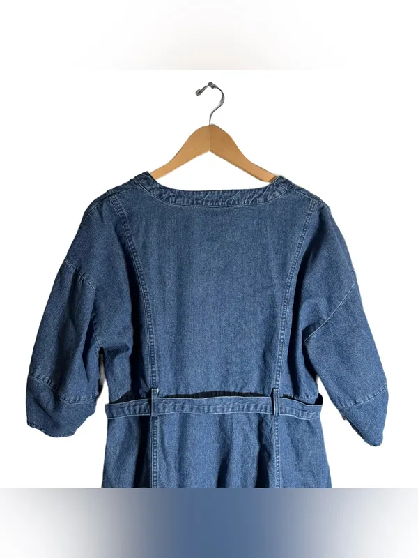Mustard Seed Denim Wrap Dress Women's Large Mini Dress Distressed Western Boho - Image 5