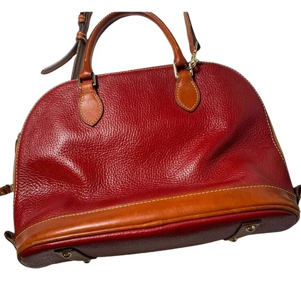 Dooney & Bourke Medium Red Leather Domed Satchel Bag Purse Shoulder Top Handle - Image 5