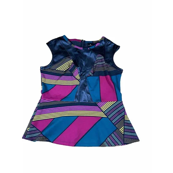 Worthington Sleevless Top Stripe Faux Leather‎ Dressy Geometric size large - Image 2
