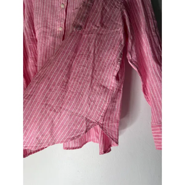 Gap Pink &‎ White Striped Linen Button-Down Shirt Womens Size medium NWT - Image 5
