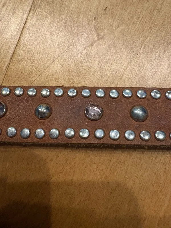 Leather western belt with rhinestones brown sz M 1.5” wide cowgirl - Image 3