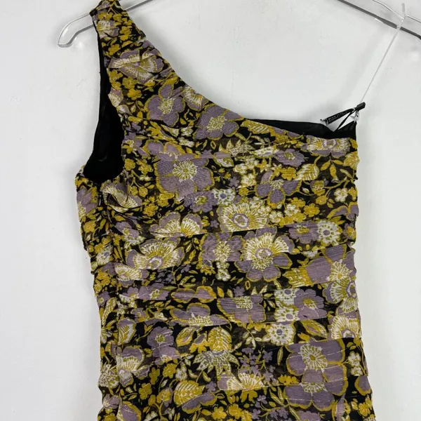 Zara NWT Floral Ruched One Shoulder Mini Dress Metallic Size XS NEW - Image 9