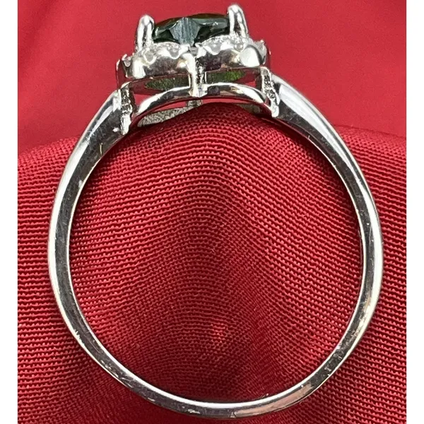 Green‎ CZ Love Heart Promise Polished Ring .925 Sterling Silver Band Sz 8.25 - Image 3