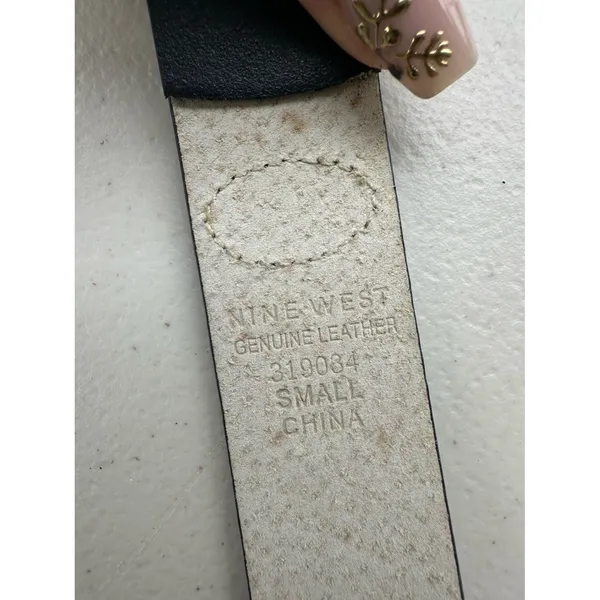 Nine West Women's Black Genuine Leather Gold Oval Buckle Belt S - Image 4