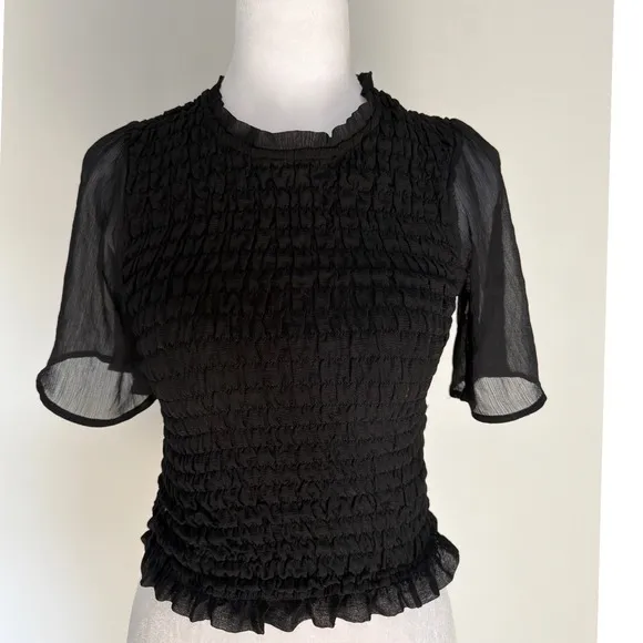 Abercrombie & Fitch Black Smocked Flutter Sleeve Top Y2K Coquette Crop Blouse XS - Image 7