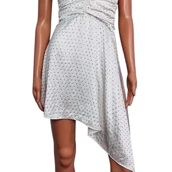 NWT We Wore What Asymmetrical Crystal Halter Tie One Shoulder Mini Dress 0 White - Image 4