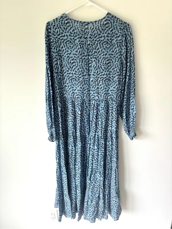 Zara The Angel Dress Blue Abstract Tiered Midi Dress Long Sleeves Flowy Boho - Image 10
