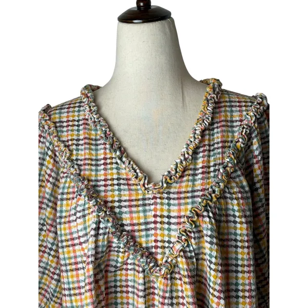 Old Navy‎ Ruffle Dobby Gingham Top Women Medium White Cotton Puff Sleeve Cotton - Image 4
