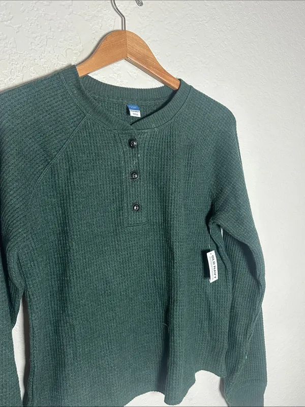 NEW Old Navy Forest Green Waffle Henley Tall Fall Winter Cozy Hayride Western - Image 2