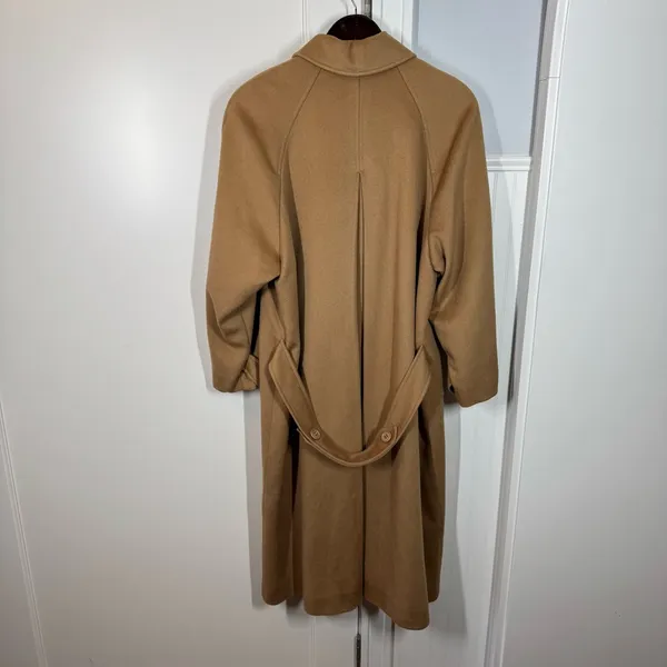 vintage Cassidy hand tailored 100% wool trench coat size‎ 10 P tan minimalist - Image 5