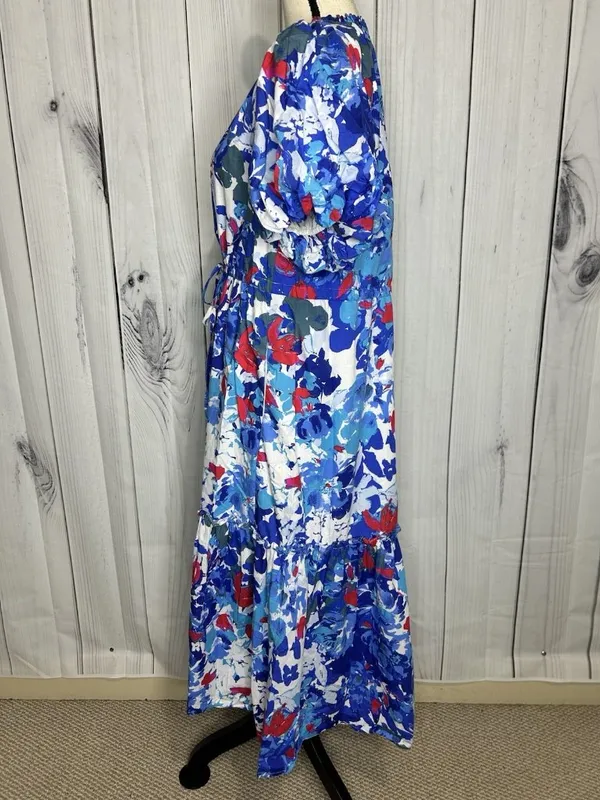 Sugarlips Floral Ginny Bubble Sleeve Midi Dress Sz M V-Neck Drawstring Waist - Image 5