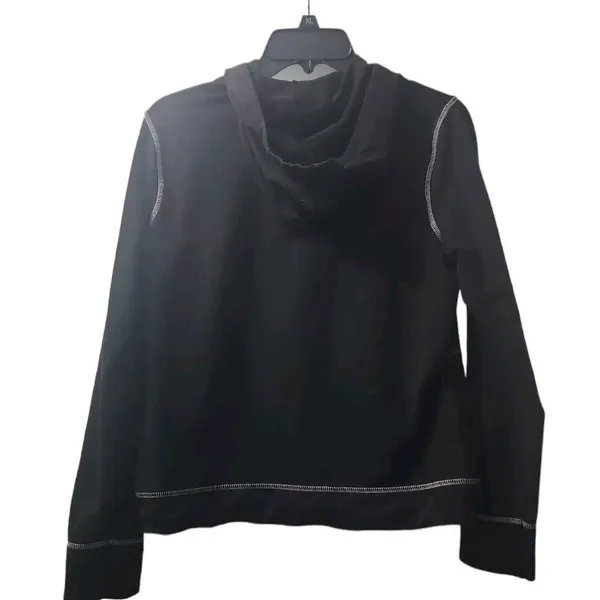 LOFT‎ Full Zip Hoodie Contrast Stitching Pockets Black Comfy Large - Image 2