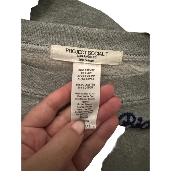PROJECT SOCIAL T Big Apple Embroidered Crewneck Sweatshirt Gray L/XL - Image 5