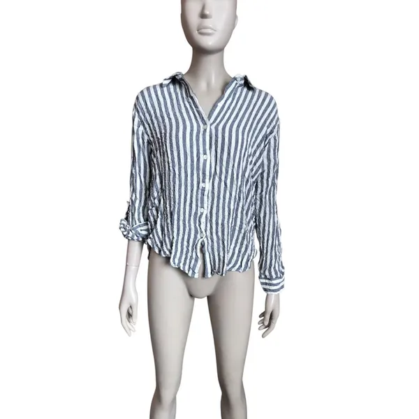 Jane & Delancey Blue and White Button Up Top - Image 2
