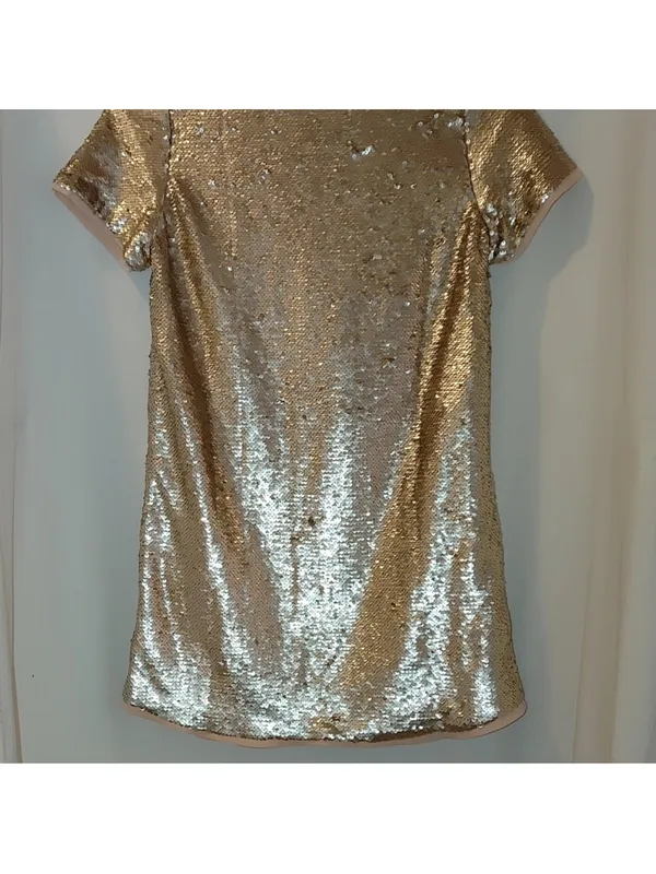 Tobi Shift in Time Sequin Dress Shirt Blush Rose Small Mini Short Sleeves - Image 3
