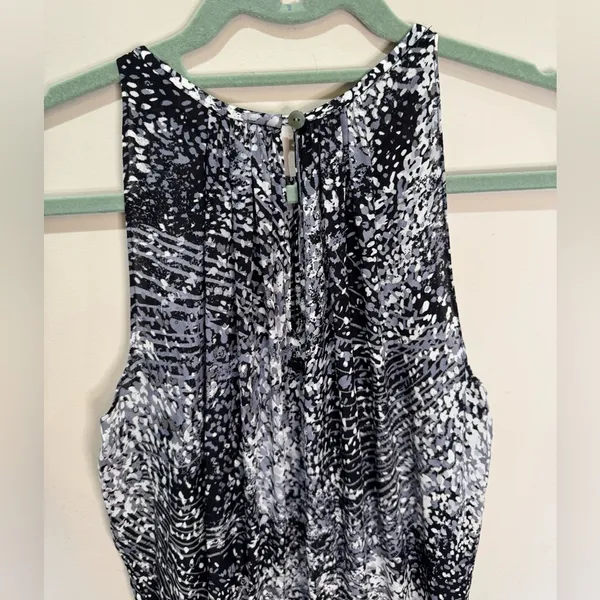Ramy Brook Audrey Smocked Midi Silk Dress Black and White Print Sz S‎ - Image 6