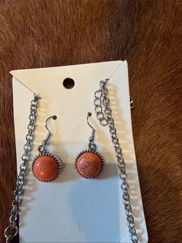 NWT Boutique Peach & Silver Southwestern Y-Necklace & Earring Set - Image 4
