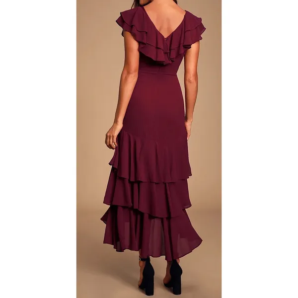 NWT Lulus Betsey Burgundy Maroon Ted Ruffled Midi Dress Size XS Lightweight - Image 2
