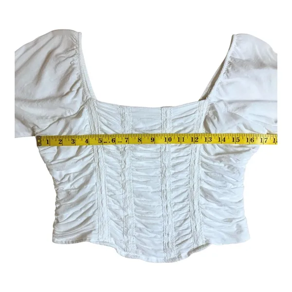 Hollister Long-Sleeve Ruched Bodice Top in White Size Large EUC - Image 7