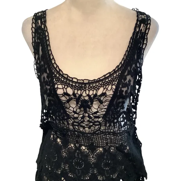 Elegant Crochet Black Tank, Blouse Or Swimsuit Coverup. Size M/L - Image 3