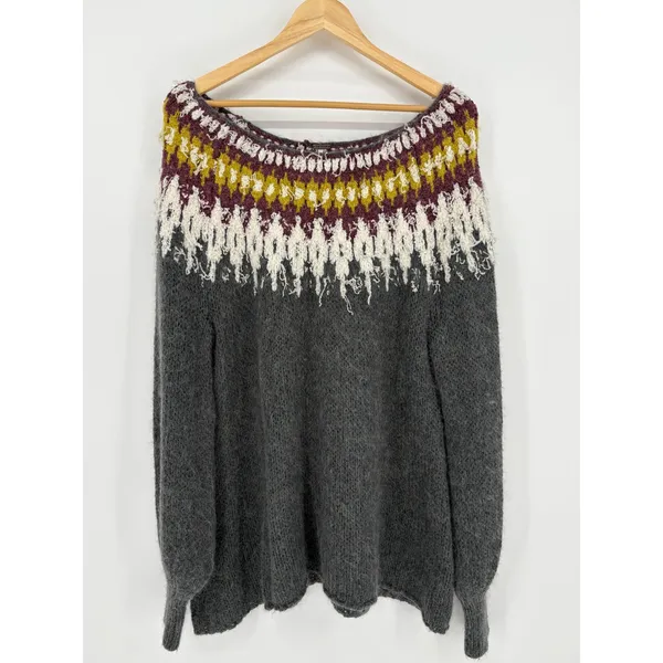 Free People Baltic Fair Isle Knit Sweater Large Gray Alpaca Mohair Blend - Image 3