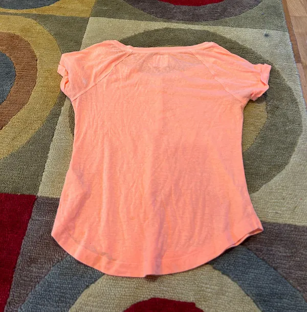 Hollister Y2K Style Orange Peach Short Sleeve Henley T Shirt Burnout Material S - Image 6