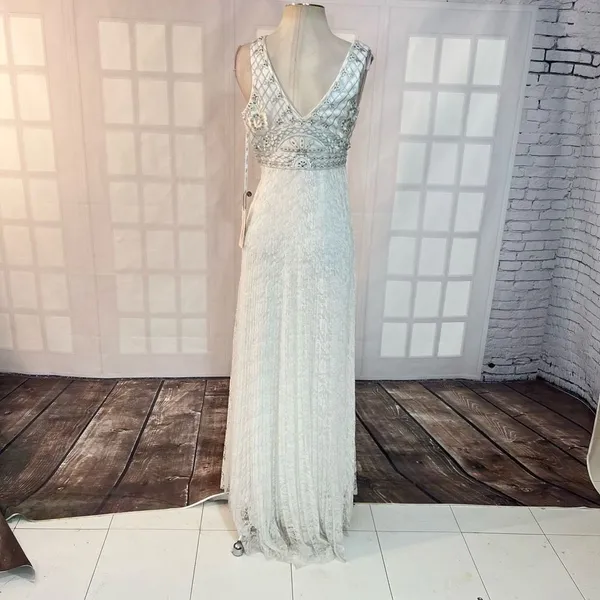 Sue Wong NWT white beaded pleated white lace formal gown size 0 - Image 6