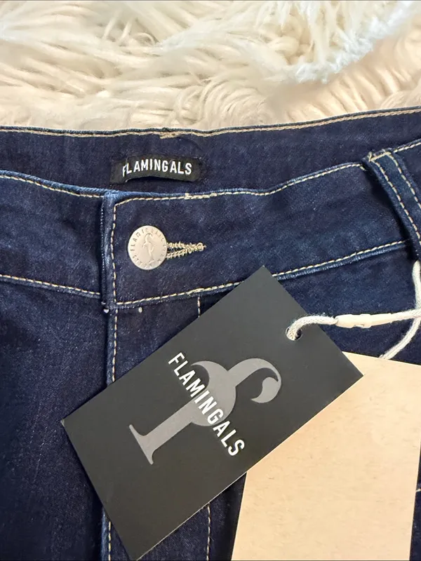 FLAMINGALS Dark Blue Wide-Leg Women's Jeans size XL brand new inseam 30” - Image 8
