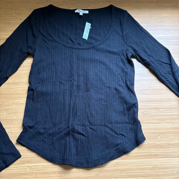 Madewell Small Black Pointelle Long Sleeve Scoopneck Knit Tee NS575 Lightweight - Image 3
