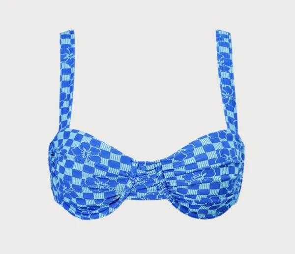 BERLOOK Blue Plaid Jacquard Underwire Bikini Top ONLY 49 - Image 6