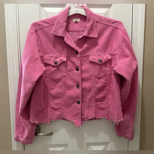 POL Barbie pink corduroy distressed jagged edge jacket size Medium - Image 11